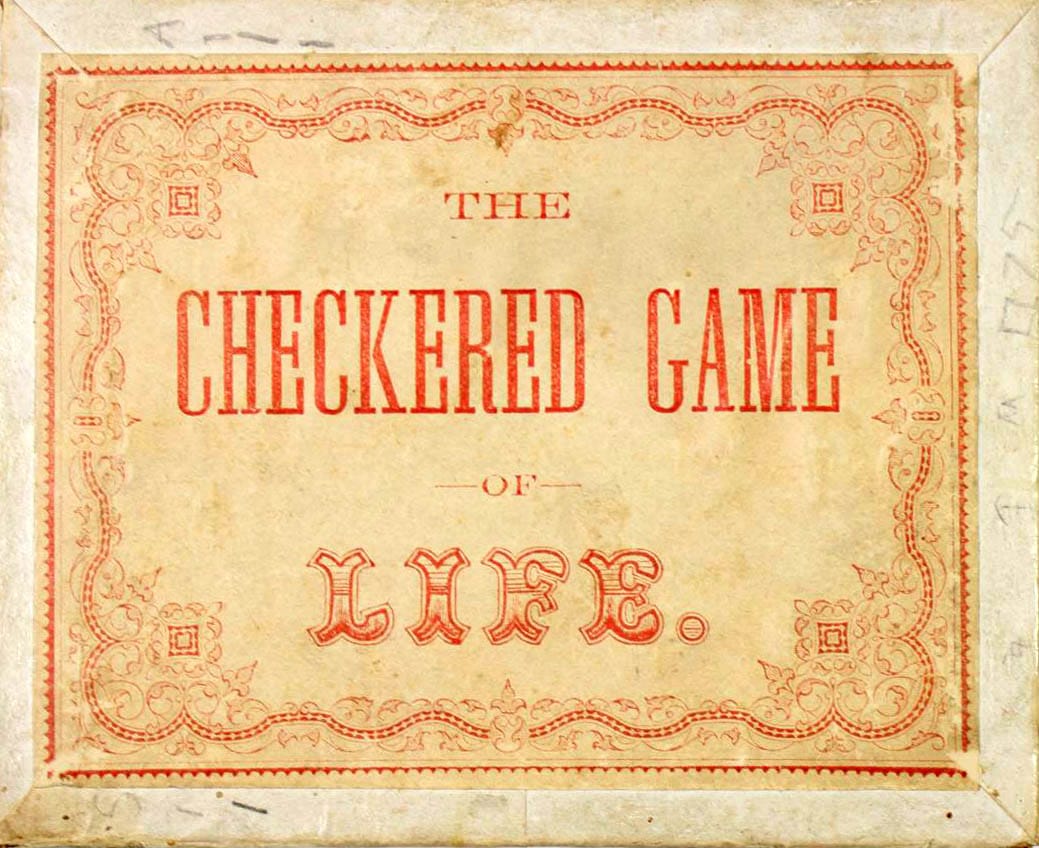 "The Checkered Game of Life" board game box